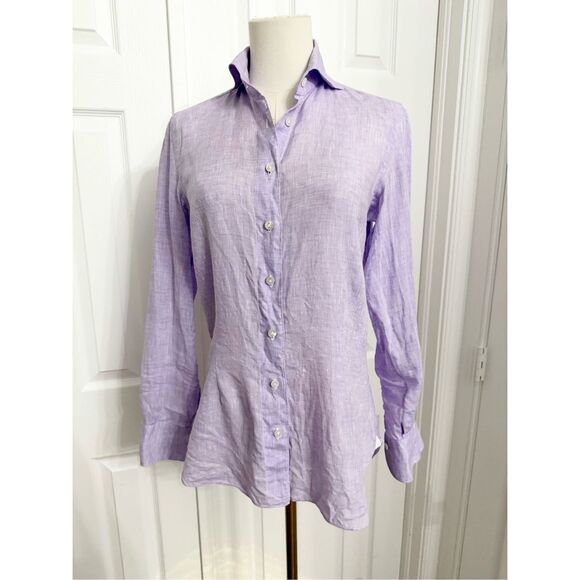 Finamore Napoli 1925 Womens Purple Collared Long Sleeve Button Up Shirt Size 42 - Picture 4 of 6